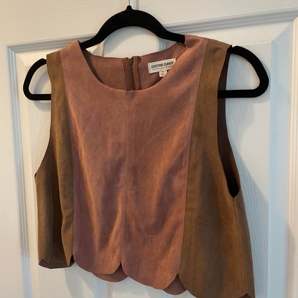 Suede Pink and Brown Scalloped Crop Top - Picture 2 of 7